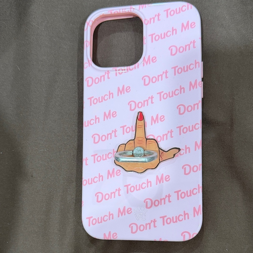 iPhone 13 Pro Max Pink 'Don't Touch Me' Protective Phone Case with Ring Holder